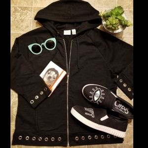Chico's Black Hoodie w/Grommet Details